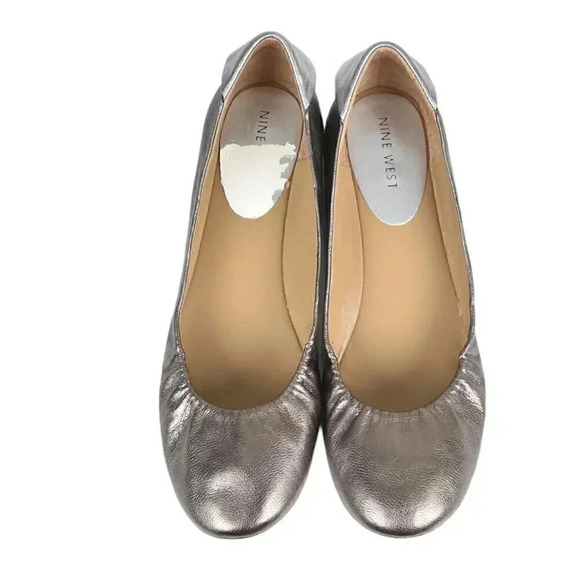 Nine West Metallic Gold Silver Ballet Flat Leather Round Toe Shoes Size 7 - Picture 9 of 14